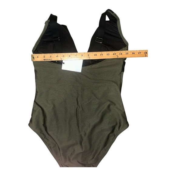 DKNY Green/Black V-Neck Contrast Trim One Piece Swimsuit, Size 12 - Picture 7 of 7